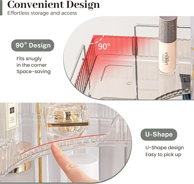 Aveniee Corner Bathroom Counter Organizer, Bathroom Countertop Shelf Makeup Organizer for Vanity Perfume Tray for Corner Storage (2 Tiers, Grey)