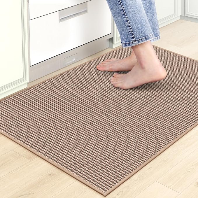 Kitchen Mats for Floor,Kitchen Rug, Nonskid, Washable, Absorbent Kitchen Runner Rug for in front of Sink, Entryway, Hallway, Rubber Backing Indoor Door Mat,Farmhouse Style Standing Mat,17.3"x28",Brown