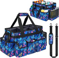 Cleaning Organizer, Large Caddy Bag for Supplies, Housekeeper's Bag with Handle (Blue Leaf)