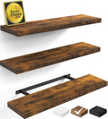 BAYKA Floating Shelves for Wall, Set of 3, 35.4 Inches Wall Mounted Wood Shelves for Bathroom, Bedroom, Living Room or Kitchen, Hanging Shelf for Books/Storage/Decor with 30lbs Capacity, Rustic Brown
