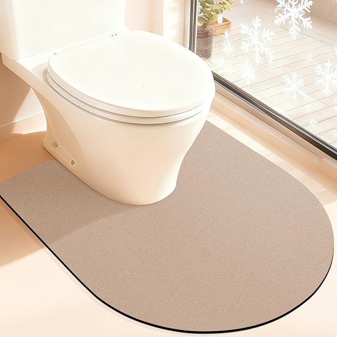 ACCUMTEK Non Slip Bath Mat, Thin Bathroom Rugs Fit Under Door, Quick Dry Bath Mats, Machine Washable Bath Rugs for Bathroom, Bathtub & Kitchen, Taupe/Solid/U-Shaped 24"x20"