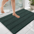 OLANLY Thick Bathroom Rugs 36x24, Extra Absorbent Chenille Striped Bath Rugs, Rubber Backing, Machine Wash Dry, Bath Mats for Bathroom Floor, Tub and Shower, Home Decor Accessories, Blackish Green