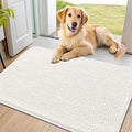 Smiry Dog Door Mat for Muddy Paws 36x24, Absorbent Dirt Trapper, Non-Slip Washable Chenille Entryway Rug for Inside Floor, Ivory, Classic Solid