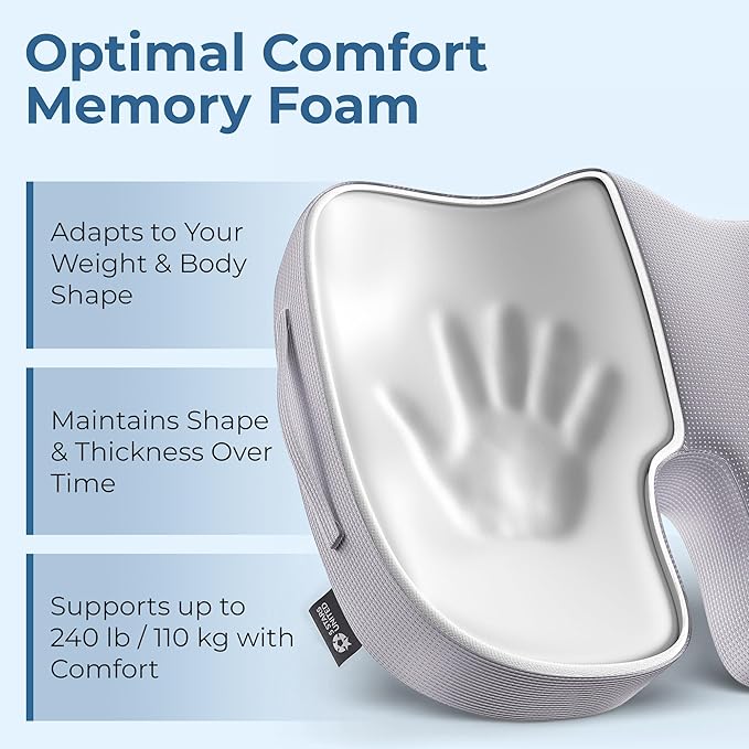 5 STARS UNITED Seat Cushion - Memory Foam Chair Cushion for Tailbone Pain Relief - Ergonomic Support for Coccyx, Sciatica & Butt - Office, Desk & Gaming Chair, Car Seat, Wheelchair, Airplane, L Gray