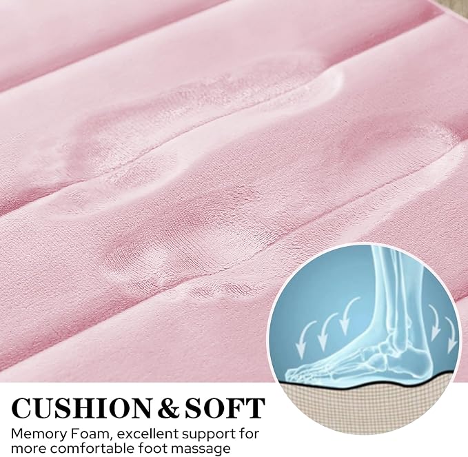 BYSURE Pink Memory Foam Bathroom Rug Set 3 Piece, Non Slip Extra Soft Absorbent Machine Washable Toilet Bath Toilet Mat (17"x24"+20"x32"+U Shape 20"x24")