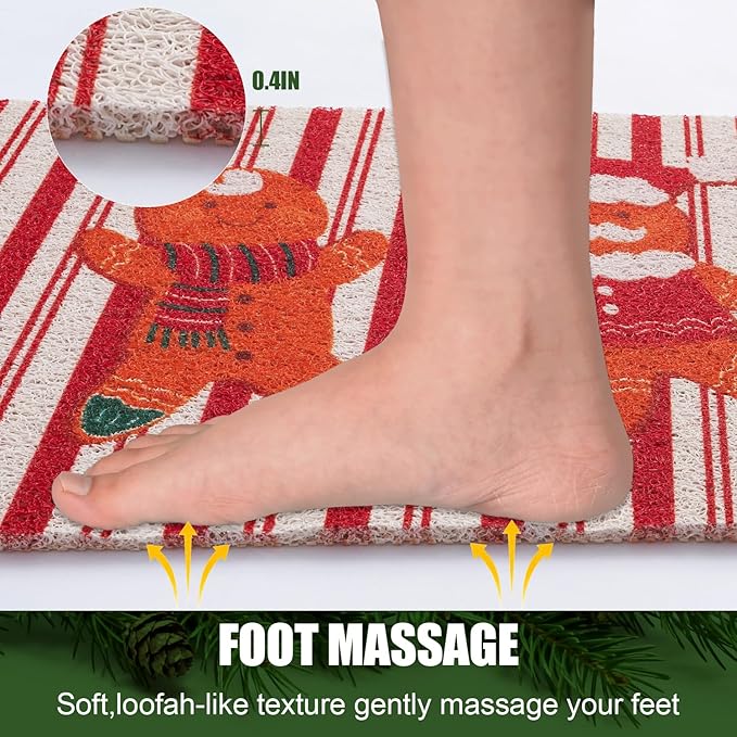 Hargiis Christmas Non-Slip Bathtub Mat, Anti Slip Shower Mat, Fast Drying Bathtub Mats, Foot Scrubber Mat, Anti Slip Mat for Tub, Floor, Bathroom, Kitchen, Home, Hotel (Gingerbread Santa, 24"x16")