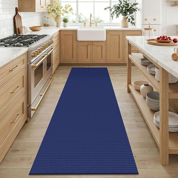 KOZYFLY 3x6 Washable Runner Rug, Non Slip Wide Runners for Hallway, Woven Large Entryway Runners, Braided Floor Carpet Runner for Entry, Kitchen, Bedside, Hall, Royal Blue/Navy