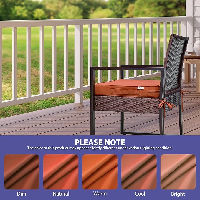 IPYNBAP Outdoor Chair Cushions Set of 4 -Waterproof Outdoor Seat Cushions for Patio Furniture, Patio Chair Cushion with Handle and Ties, Out Door Chair Pads,19x19x3-Square, Spice
