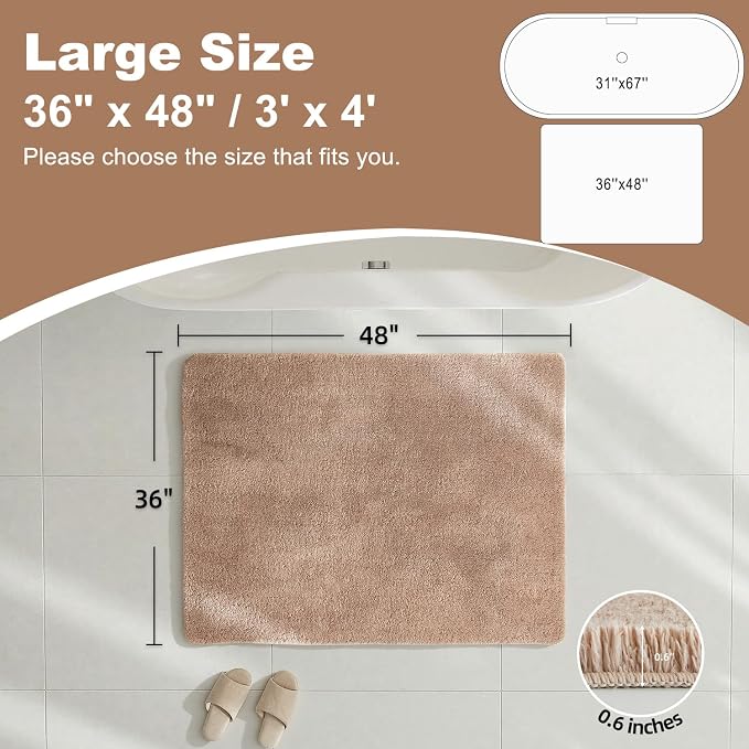 TYUU Large Bathroom Rugs, Ultra Soft Super Absorbent Bath Rugs Non Slip Washable Quick Dry Bath Mat with Rubber Backing for Bathroom Floor, Shower, or Sink, Beige 3' x 4'