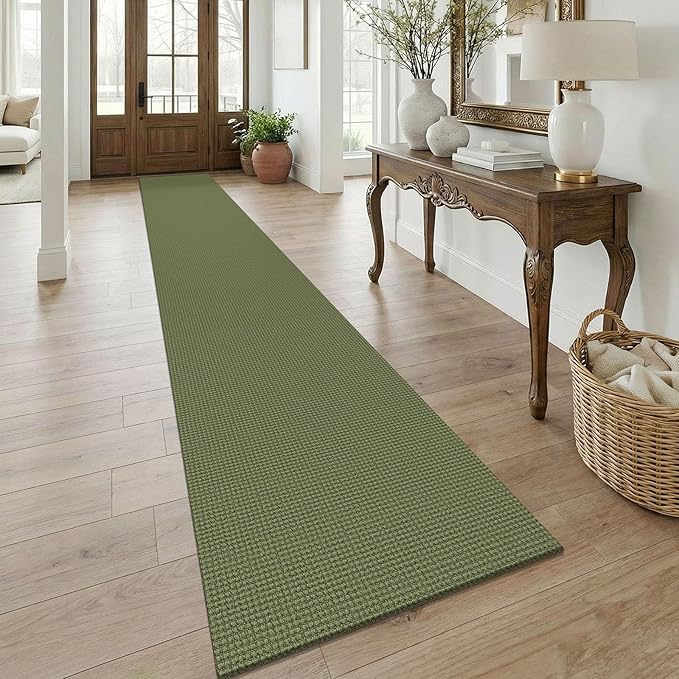 KOZYFLY Braided 2.5'x18' Runners Rugs for Hallway, Extra Long Washable Runner Rug, Woven Non Slip Kitchen Runner, Cotton Entryway Rug, Floor Carpet for Entry, Aisle, Hall, Olive Green/Earthy Green