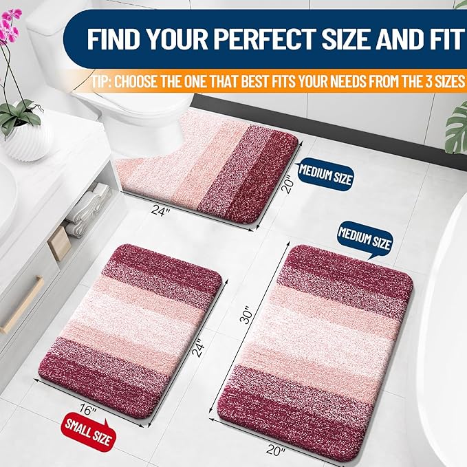 OLANLY Small Bathroom Rugs Mat 24x16, Extra Soft Absorbent Microfiber Bath Rugs, Rubber Backing, Quick Dry, Machine Washable Bath Mats for Bathroom Floor, Tub and Shower, Home Decor Accessories, Red
