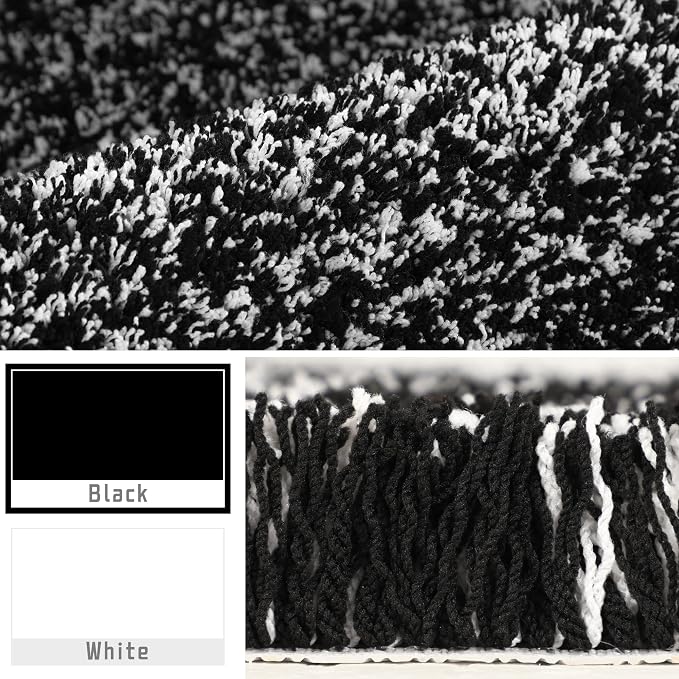Yimobra Black and White Bathroom Rugs Non Slip Washable, Ultra Soft and Water Absorbent Bath Mats, Plush Fluffy Shower Mat Outside, Microfiber Thick Matts for Bathroom Floor/Sink, 24x17