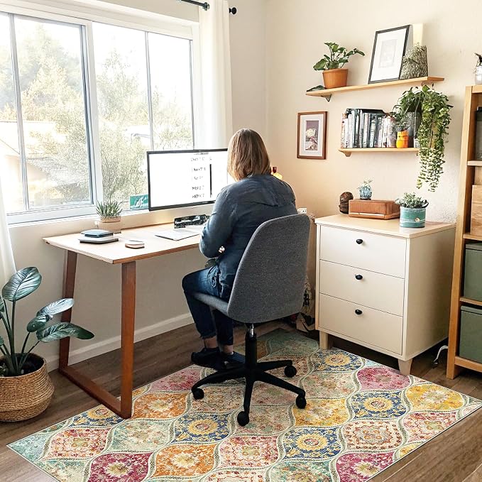 Office Chair Mat for Hardwood Floor & Tile Floor,48"X 60" Heavy Duty Desk Chair Mat for Hard Floors, Under Desk Rug for Rolling Computer Chair,Anti Slip,Low Pile Carpet Floor Protector-Multi