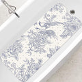 SHUCHING Vintage Blue Bath Mat for Tub Non Slip-40 X 16Inch, Flower and Bird Bathtub Mat Anti Slip for Women, Long Shower Mat for Bathroom Mold Free, Machine Washable