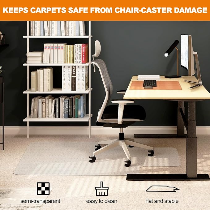 Chair Mat for Carpet- Low Pile (1/4" Thick) Carpet Protector for Office Gaming Computer Desk Chair. Heavy Duty Desk Chair Mat for Carpeted Floors, Semi Transparent (with Lip (Thickened)
