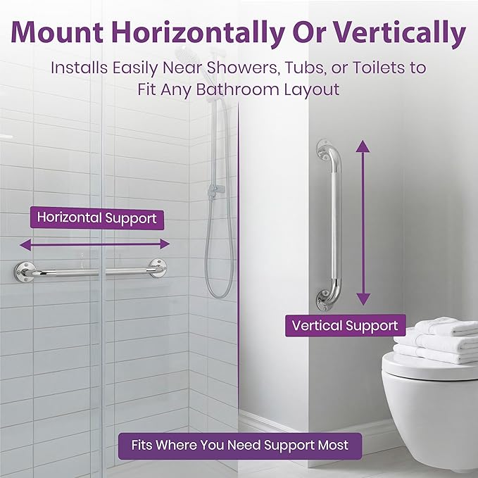 18 Inch Grab Bars for Bathtubs and Showers - Chrome Knurled Bathroom Safety Rail Handle - Non Slip Textured Grip Handicap Grab Bar for Seniors, 250 lbs Weight Support Capacity