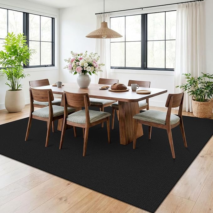 KOZYFLY Black 6x9 Dining Room Rugs, Washable Area Rug for Living Room, Non Slip Rugs for Bedroom, Braided Floor Carpet for Nursery, Office, Cotton Rug Home Indoor Decor, Black/Dark Grey