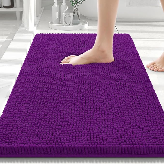 Smiry Luxury Chenille Bathroom Rugs 30x20, Extra Soft and Absorbent Shaggy Bath Mat, Machine Washable, Non-Slip Plush Carpet Runner for Tub, Shower, and Floor, Home Decor Accessories, Violet