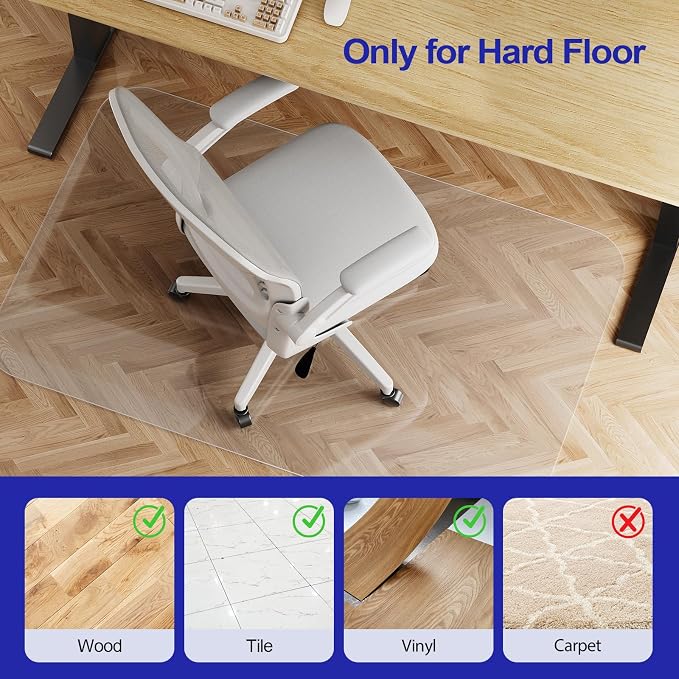 Delamu Office Chair Mat for Hardwood Floor, 36"×48" Office Computer Desk Chair Mat, Clear PVC Heavy Duty Floor Protector Mats for Rolling Chairs, Only for Hard Floor (36"×48" Rectangular)