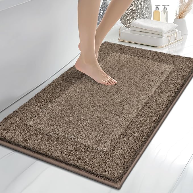 anllugs Bathroom Rugs 24" x 36", Non-Slip Extra Soft Absorbent Bath Rugs, Machine Washable Quick Dry Bath Mats for Bathroom Floor, Shower, Bathtub and Sink, Grayish Brown & Coffee