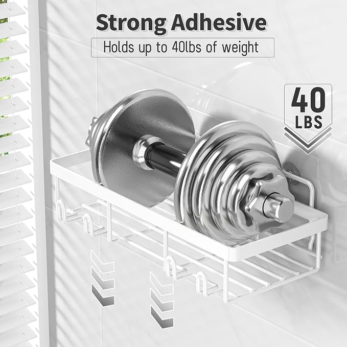 Liuoud 10 Pack Shower Caddy Organizer Rack Shelf for Inside Shower, Self Adhesive Wall Storage Basket Rustproof Stainless Steel Shampoo Holder Bathroom Accessory Decor Set, White