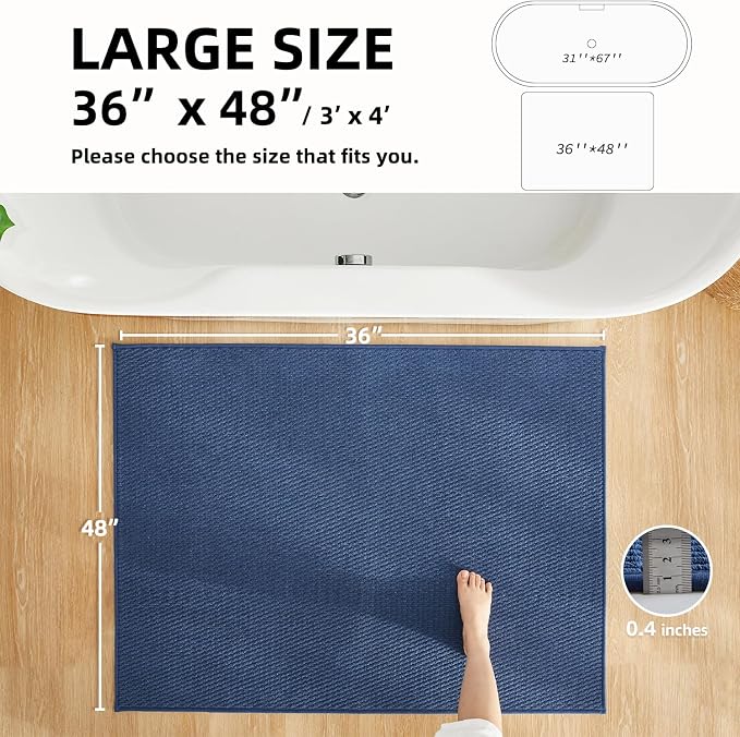 TYUU Large Bathroom Rugs Non Slip Washable Bath Rugs Super Absorbent Bathroom Rug Thin Quick Dry Low Pile Bath Mats, Navy Blue 36"x48"