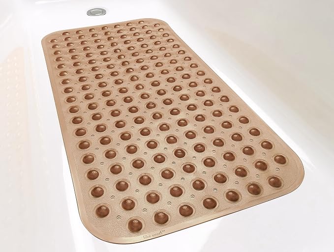 Large Non-Slip Bathtub & Shower Mat 31 inch x16 inch (Smooth/Non-Textured Tubs Only) Safe, Clean, Machine-Washable, Superior Grip&Drainage, Vinyl, Transparent Brown, Medium