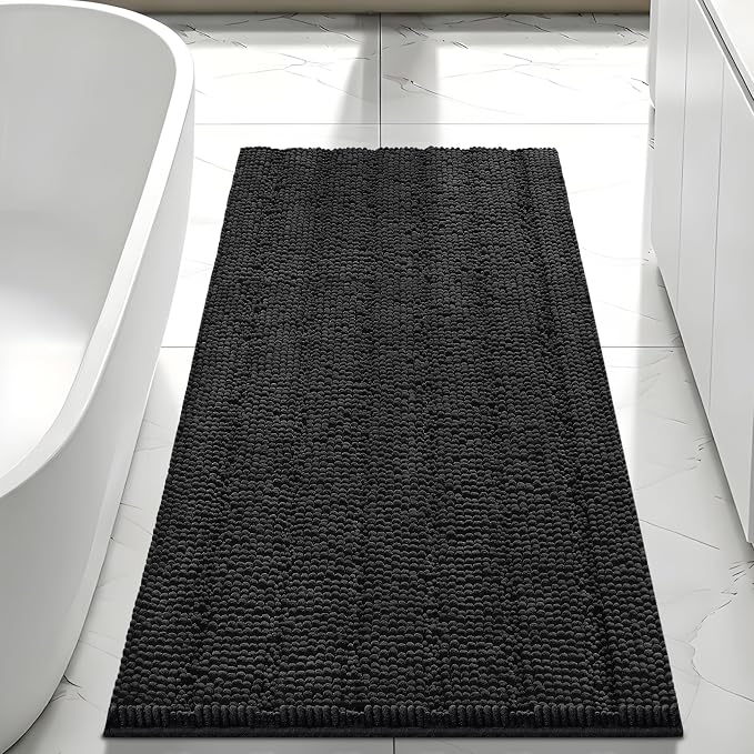 Bcoimo Large Bathroom Rug, Chenille Bath Mat with High Low Pile Design, Soft Absorbent Non Slip Bath Rug, Machine Washable Quick Dry Mat for Shower, Tub, Sink and Vanity