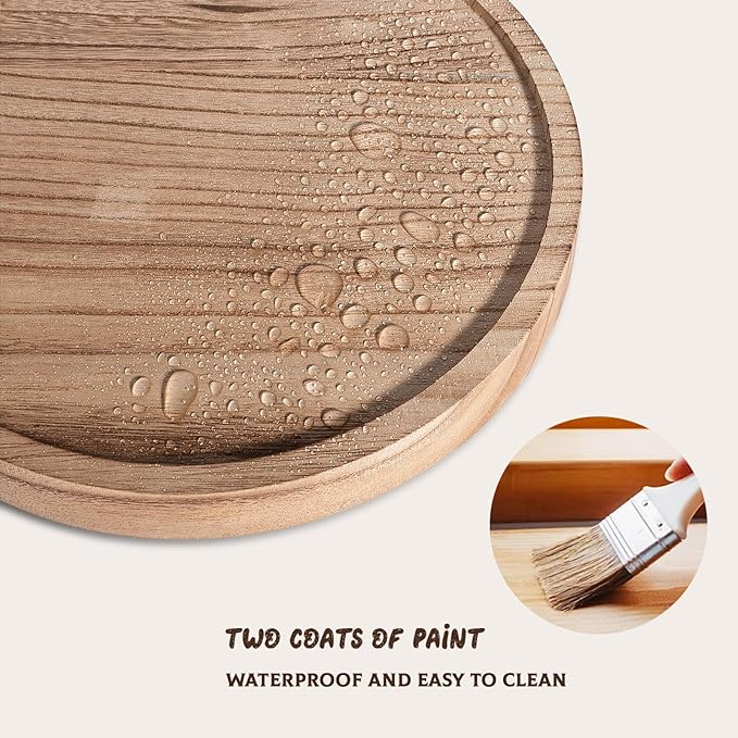 Round Decorative Tray Wood Bathroom Counter Organizer Farmhouse Kitchen Decor Wooden Riser for Soap Dish, Perfume, Candle, Sponge, 12" - Brown
