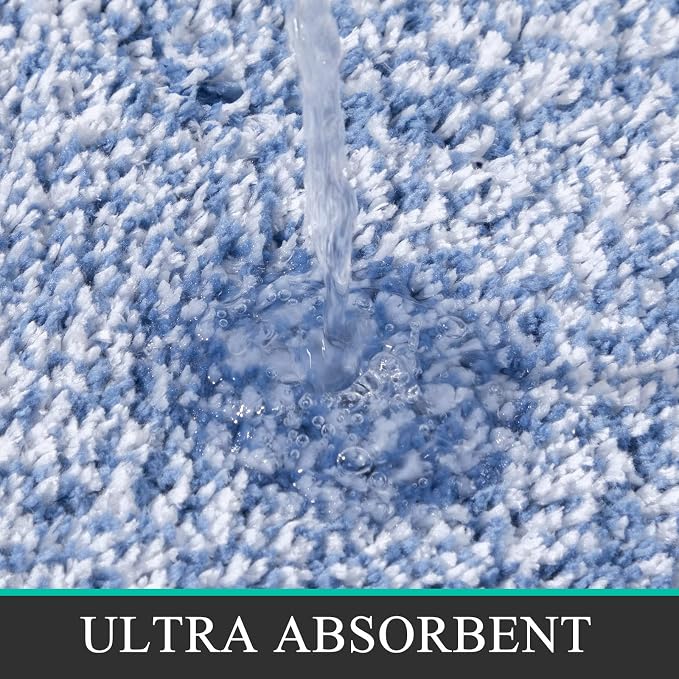 Pauwer Bathroom Rugs Sets 2Pc, Non Slip, Absorbent, Machine Washable, Blue, 18x26+18x48 inches