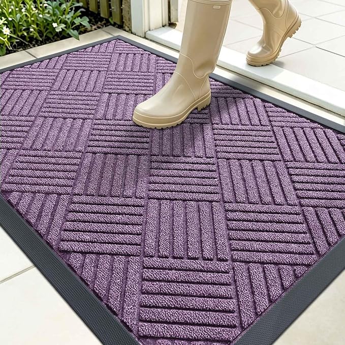 OLANLY Front Door Mat Outside Entrance 35x23, Absorbent, Heavy Duty Sturdy Natural Rubber Doormat Indoor Outdoor, Stain and Fade Resistant, Non-Slip Low Profile Floor Mat for Entryway, Violet Diamond