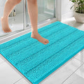 OLANLY Thick Bathroom Rugs 36x24, Extra Soft Absorbent Chenille Striped Bath Rugs, Rubber Backing, Machine Wash Dry, Bath Mats for Bathroom Floor, Tub and Shower, Home Decor Accessories, Aqua Sky