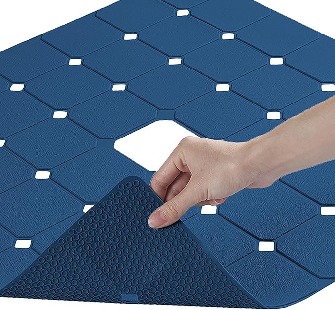 Shower Mat Non Slip Silicone Soft Odorless Bathtub Mat Non Slip No Suction Cups for Refinished,Reglazed and Textured Bath Tub Mat 24 X 24 Inch Navy