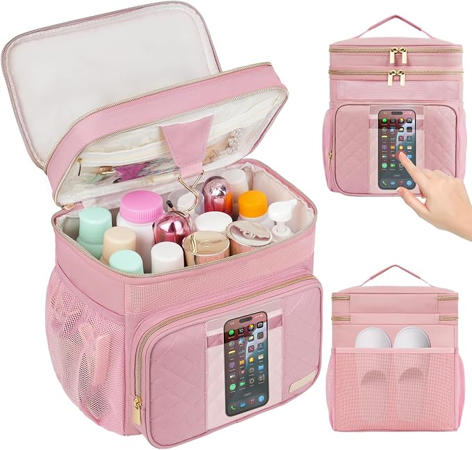 Portable Shower Caddy College Dorm Essentials, Large Toiletry Bag for Women Men, 2 Layers Quickly Dry Mesh Bathroom Tote Bag, Hanging Makeup Organizer Bag for Travel, Gym, Camping (Pink)