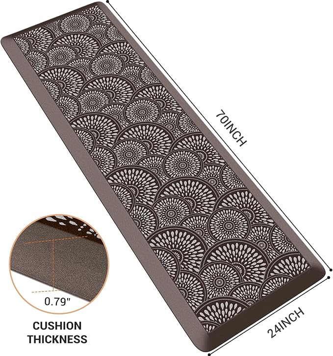 Mattitude 4/5 Inch Kitchen Mat, 24x70in Heavy Duty Ergonomic Comfort Foam Standing Desk Mat, Waterproof Non-Slip Standing Mats and Rugs for Kitchen, Office, Khaki