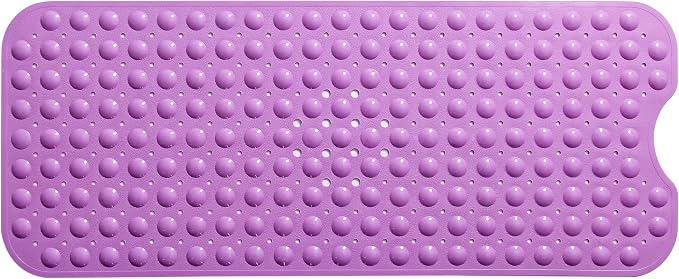 Extra-Long Non-Slip Bathtub & Shower Mat 39”x16” (Smooth/Non-Textured Tubs Only) Safe, Clean, Machine-Washable, Superior Grip&Drainage, Vinyl, Opaque Purple