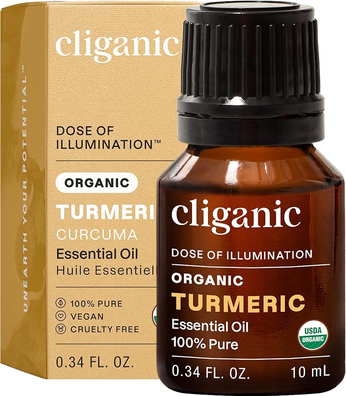 Cliganic Organic Turmeric Essential Oil, 100% Pure Natural for Aromatherapy | Non-GMO Verified