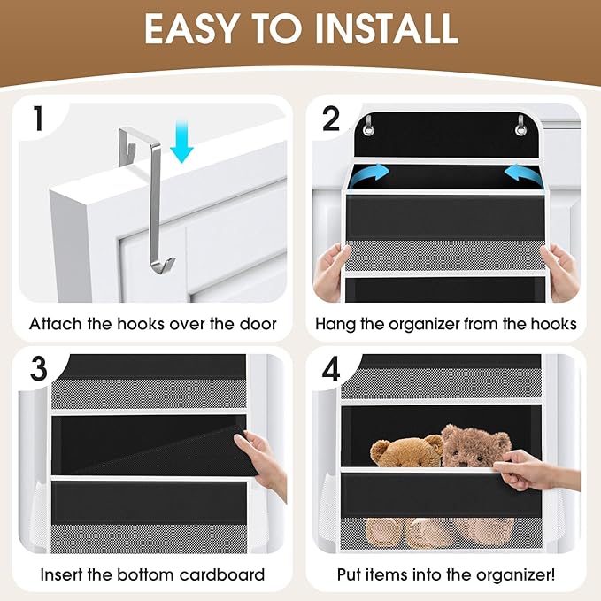 SpaceHacks 2 Pack Over The Door Organizer, Hanging Storage Organizer with Clear Window, 40lb Ultra Sturdy Large Capacity Room Organizer for Pantry Laundry Bathroom Nursery Closet (Black)