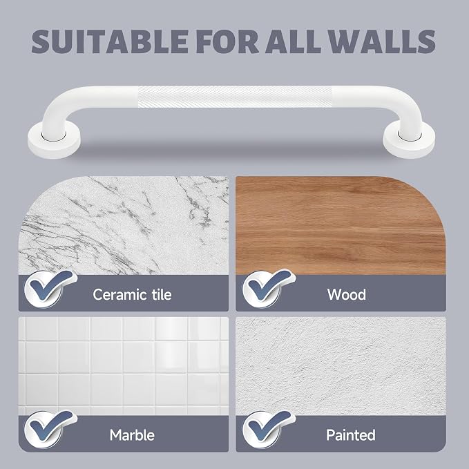 16 Inch Shower Grab Bar 1.25" Dia, 2 Pack White Anti Slip Bathroom Grab Bar, 304 Stainless Steel Knurled Handicap Grab Bars, Safety Support Handrail,Bath Shower Handle for Elderly Injury Senior