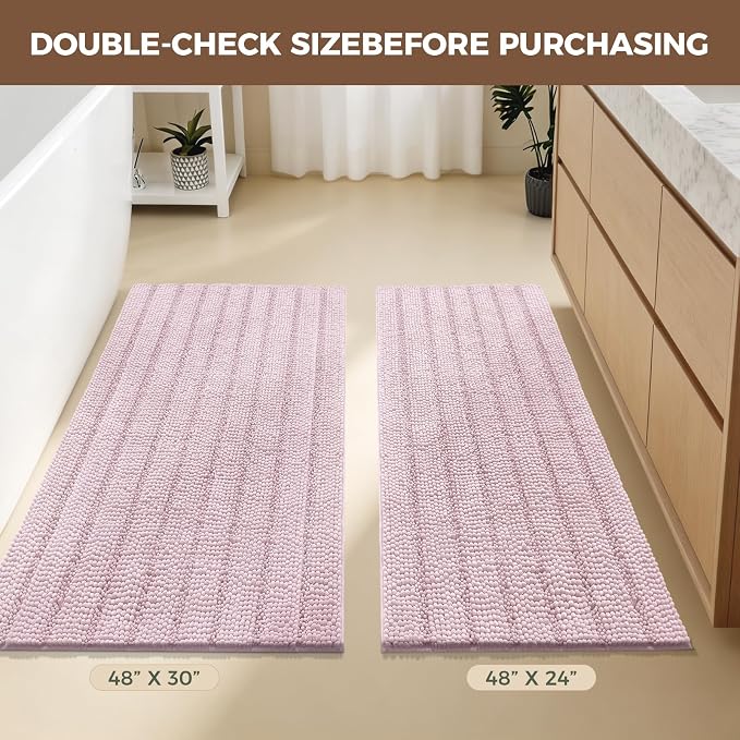 Bcoimo Large Bathroom Rug, Chenille Bath Mat with High Low Pile Design, Soft Absorbent Non Slip Bath Rug, Machine Washable Quick Dry Mat for Shower, Tub, Sink and Vanity
