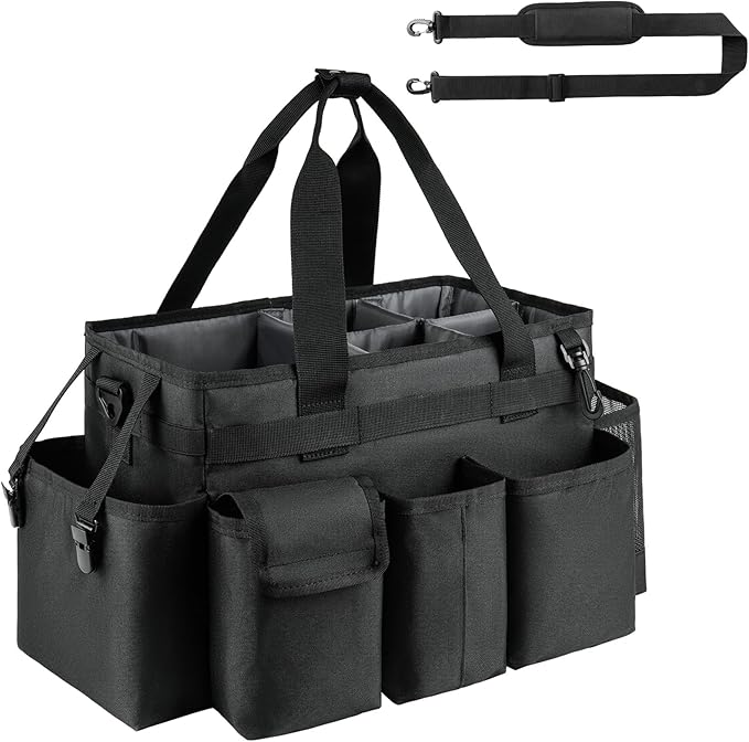 Cleaning Caddy,Cleaning Bag for Housekeepers,Cleaning Supplies Organizer with Handle,Black