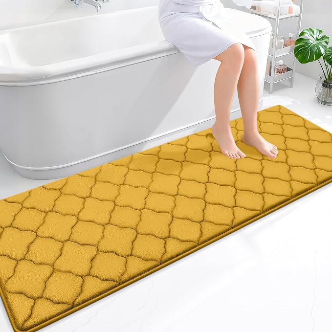 OLANLY Memory Foam Bath Mat Rug 70x24, Ultra Soft and Absorbent Bathroom Rugs, Non-Slip, Comfortable, Machine Washable Bath Carpet for Bathroom Floor, Tub, Shower and Home Decor Accessories, Yellow