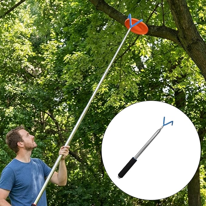 Telescoping Pickup Tool Magnetic Pole with 2 Hooks & Magnet, 300cm/10ft Extendable Push Pull Rod Grabber Wire Reacher Disc Golf Retriever for Hard-to-Reach Areas