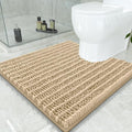 Smiry Bathroom Toilet Rugs U Shaped 24x24, Extra Soft Absorbent Non Slip Rubber Backing Chenille Contour Bath Rugs for Toilet, Machine Washable Contoured Bath Mats, Beige