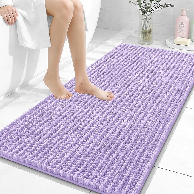 OLANLY Long Bathroom Rugs Runner 47x24, Thick Soft and Absorbent Chenille Bath Mat, Non-Slip, Machine Washable Quick Dry Bath Rugs for Tub Shower Floor, Home Decor Accessories, Lavender