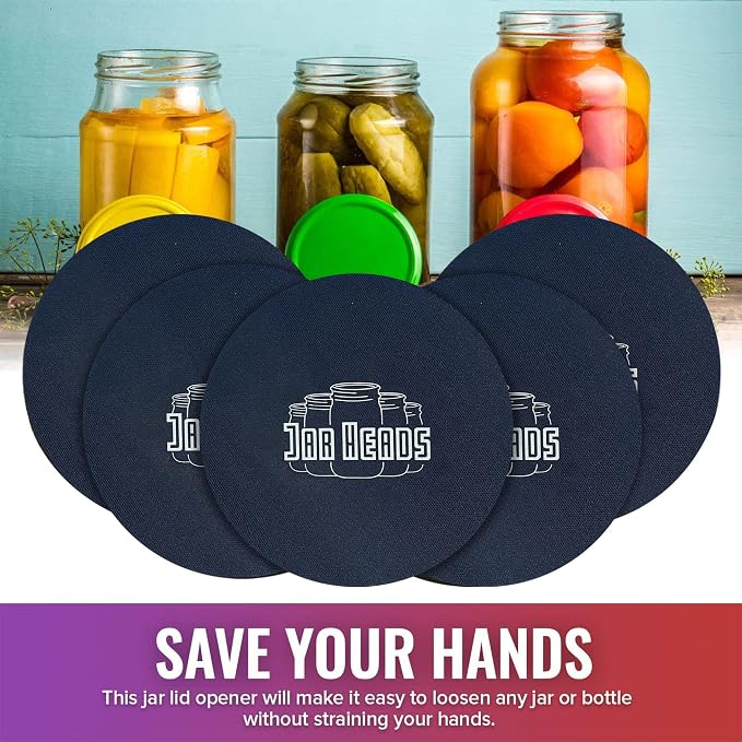 JAR HEADS Rubber Jar Opener Gripper Pad 5 Pack - Thick 5 Inch Grippers for Opening Jars Made in the USA - Jar Opener for Weak Hands & Seniors with Arthritis (Navy, 5 Pack)