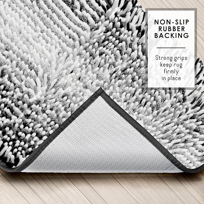 Hearth & Harbor Bathroom Rugs, Chenille Bath Mat - Machine Washable Bath Mats for Bathroom Non-Slip Backing Rubber, Quick Dry Bathroom Mat, 17 x 24 + 20 x 32 - Ombre Black