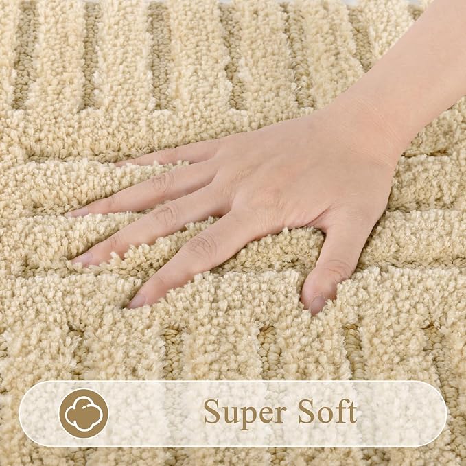 SHACOS Super Soft Bathroom Runner Rugs 24"x60" Non Slip Boho Bath Mats Microfiber Absorbent Carpet for Bath Room Machine Washable Shaggy Bath Rugs for Shower Bathtub Home Decor, Beige 2' x 5'