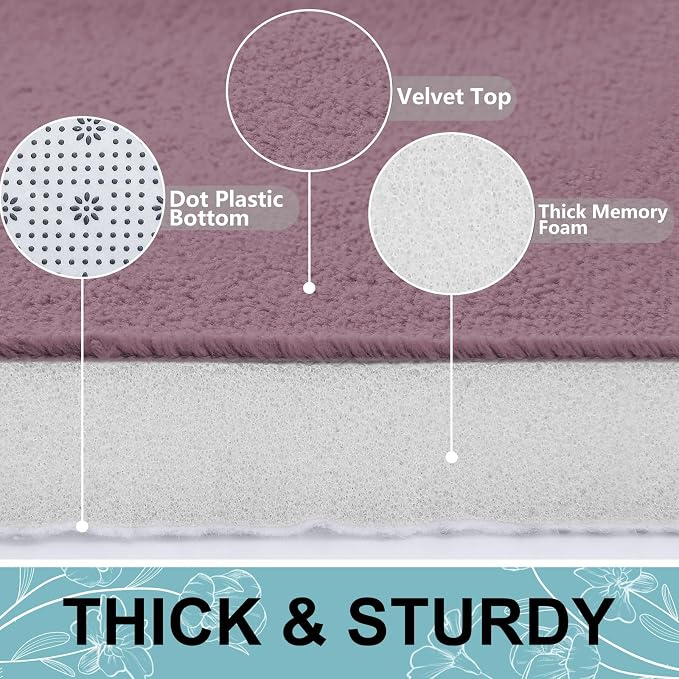 Smiry Memory Foam Bath Mat 24x16, Extra Soft and Absorbent Bathroom Mats, Non Slip Washable Carpet for Floor, Shower and Tub, Deep Plum
