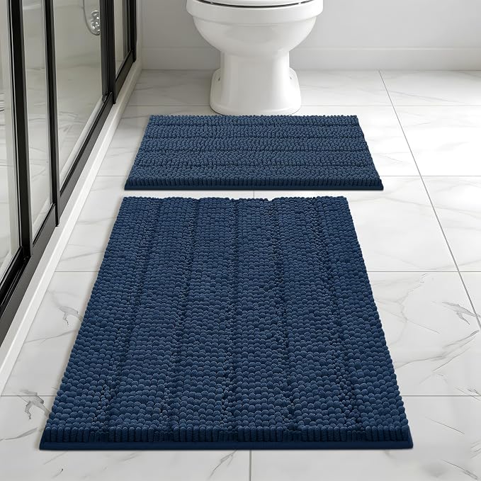 Bcoimo Bathroom Rug Set, Chenille Bath Mat Set with High Low Pile Design, Soft Absorbent Non Slip Bathroom Rugs, Machine Washable Quick Dry Mats for Shower, Tub, Sink and Vanity